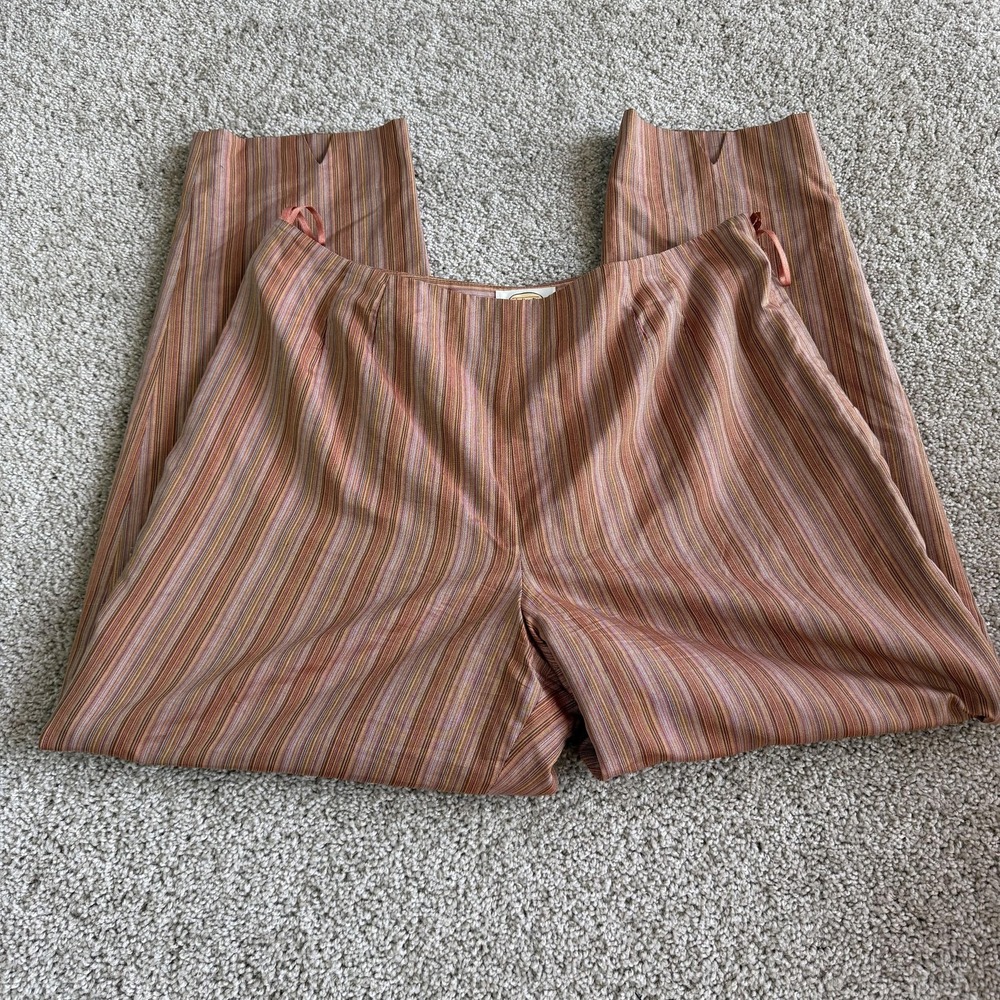 Y2K Talbots Dress Pants Womens 16 Orange Silk Blend Striped Lined Twill Spring